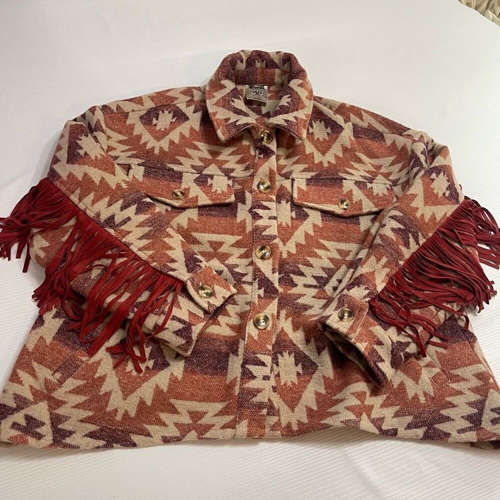 Vocal Aztec Fringe Jacket Shacket Size Medium